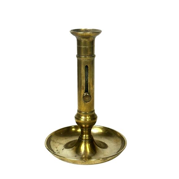 European Antique Early 20th Century Brass 7.75" Candlestick w/Ejector Mechanism - Picture 3 of 7